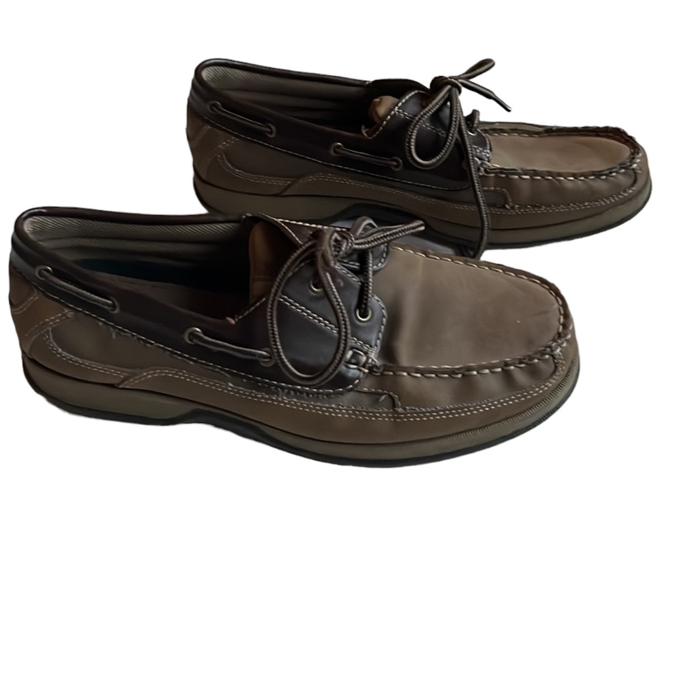 Bass Men's 2 Tone Brown Lace Up Leather Loafer Boat Shoes Size 10